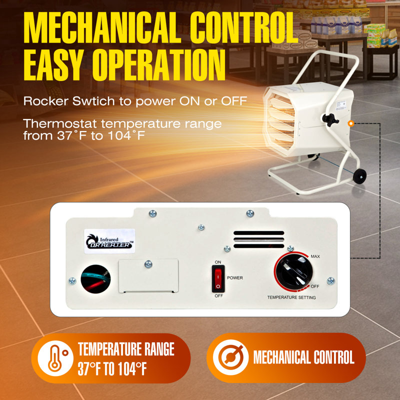 10,000 Watt Electric Forced Air Utility Heater with Cart and Adjustable Thermostat
