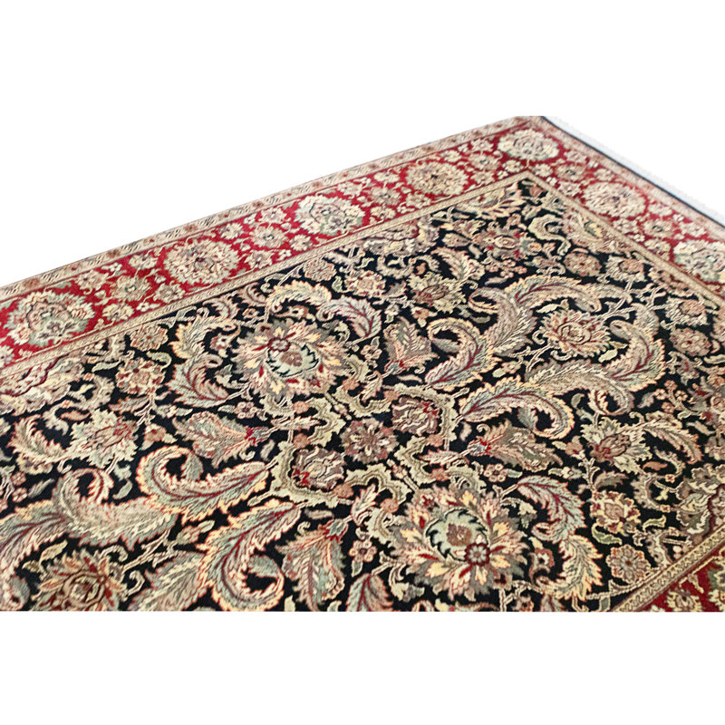 Tapis noir et rouge noué à la main de haute qualité