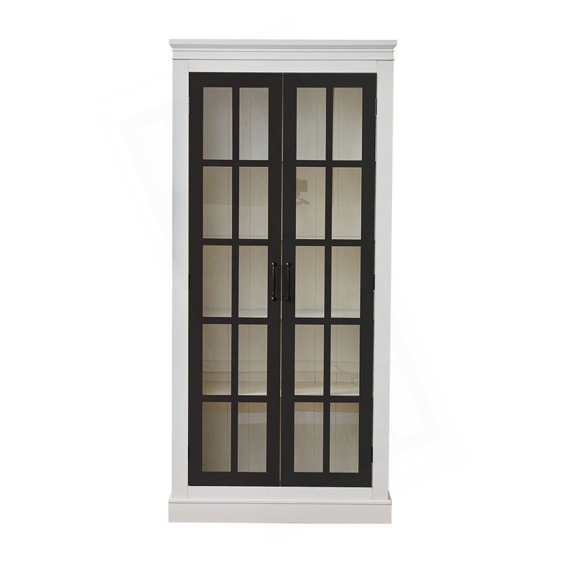 71.2'' Tall Display Cabinet With Glass Doors, Rustic Style China Cabinet, Curio Cabinet For Collectibles Figures Trophies, For Hallways Living Room, Kitchen, Home, Studio Or Workspace