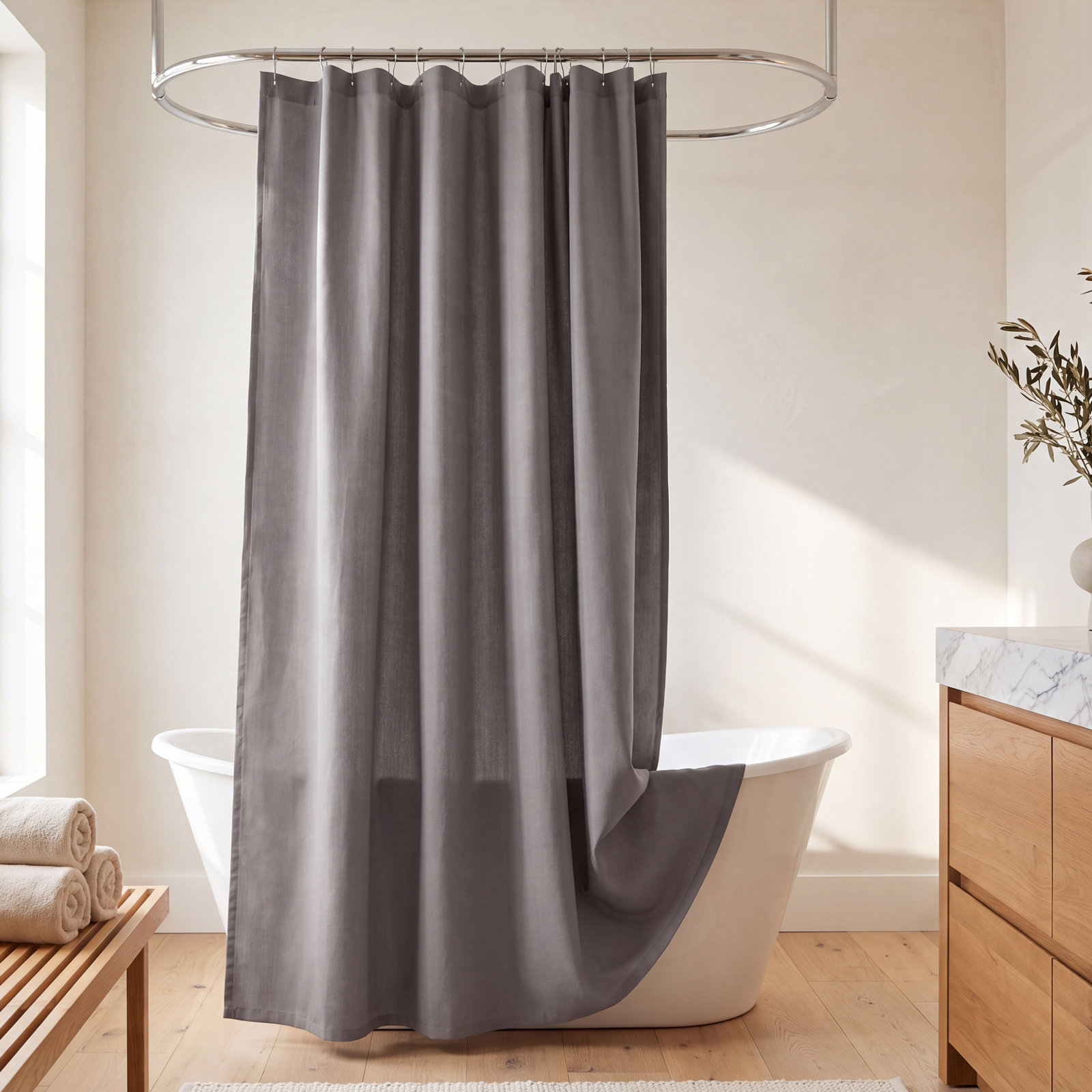 Kendo Linen Shower Curtain, Slate Gray