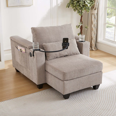 Méridienne convertible 37,4 po Canapé-lit Canapé-lit en velours côtelé avec ports USB, deux porte-gobelets, un porte-téléphone et un grand espace de rangement pour le salon et la chambre à coucher