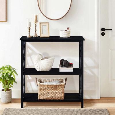 Wood Console Table with Solid Wood Legs  ,Storage Shelves