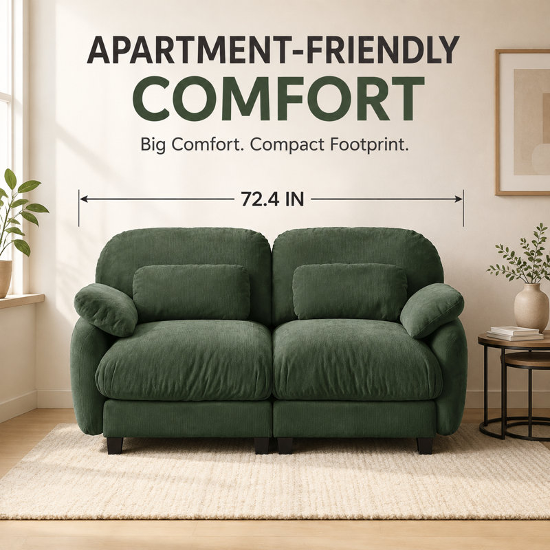 Causeuse modulaire en chenille 2 pièces avec sièges profonds, coussins lombaires et coussins à ressorts Sarvis, Vert
