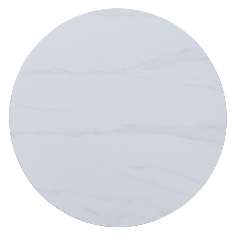 Aspen Gloss White Sintered Stone Round Table with 4 Plastic Curve Chairs - Modern Dining Set, Grey