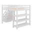 Lit mezzanine double avec tablettes, escalier de rangement, garde-robe compacte et éclairage intégré