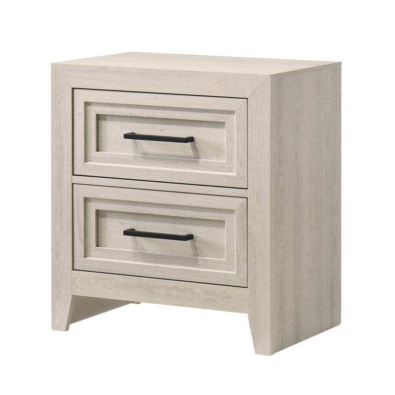 Contemporary Wooden Two-Drawer Nightstand With Geometric Design In Off-White Finish