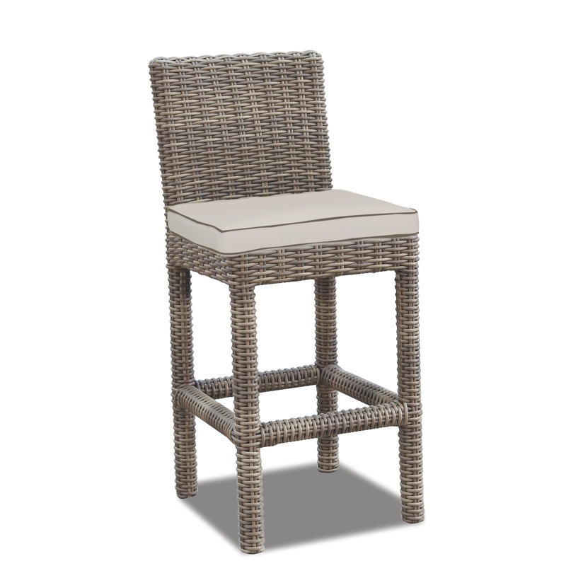 Emerald II Outdoor Bar Stool, Bar Stool (30" Seat Height), Dark Brown, Canvas Natural Sunbrella®