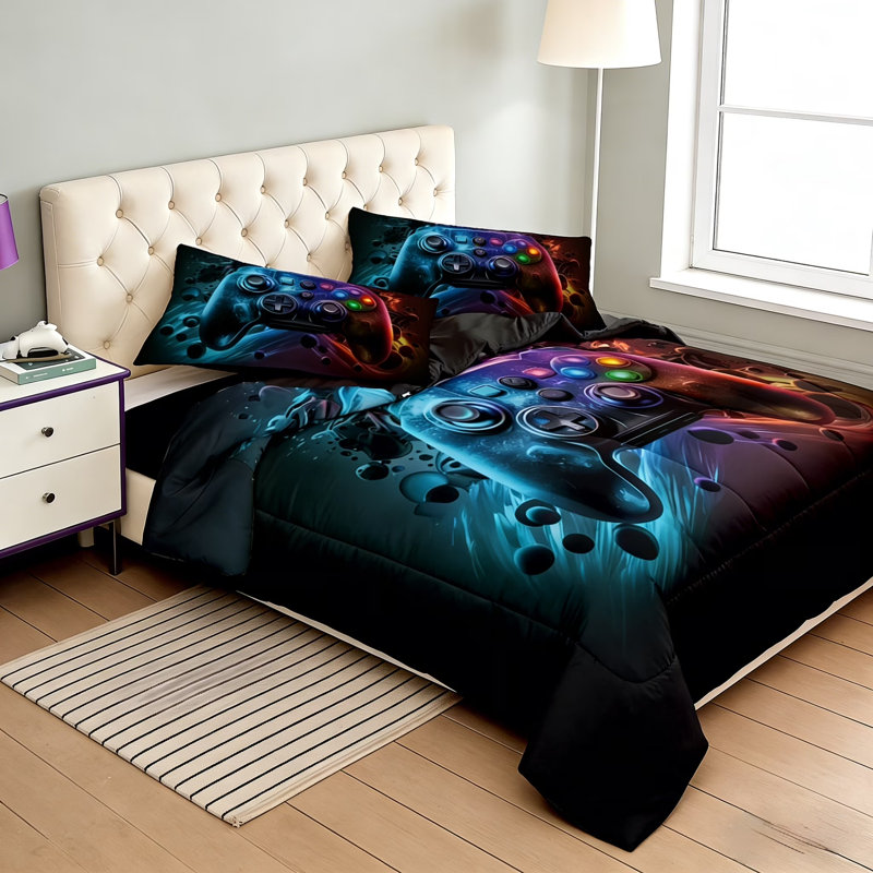 Gamer Comforter Sets King Size,3 Pieces Bed in a Bag,Video Game Controller Gaming Bedding Sets