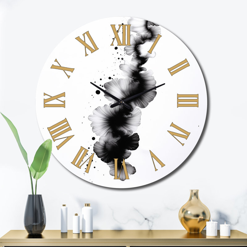 Horloge murale abstraite Sub l'encre monochromatique, Très grand