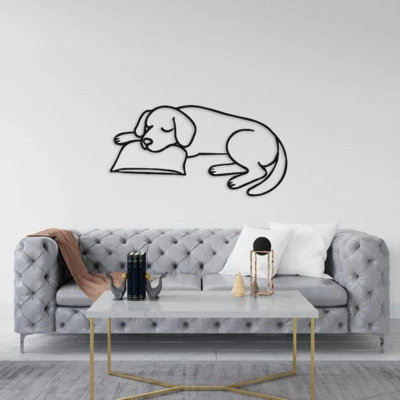 Sleepy Dog Metal Wall Art Minimalist Line Art, Housewarming Gift, 60x31 Cm / 24x12 In, Black