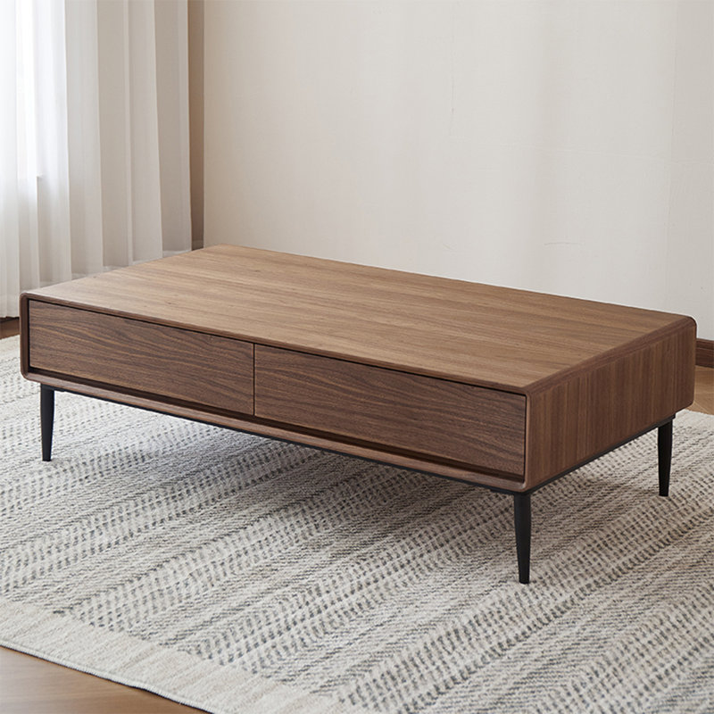 Table basse moderne et simple avec rangement rectangulaire, H 15,7 po x L 55,1 po x l 31,5 po, Noyer, Noir, noir, noir, noir