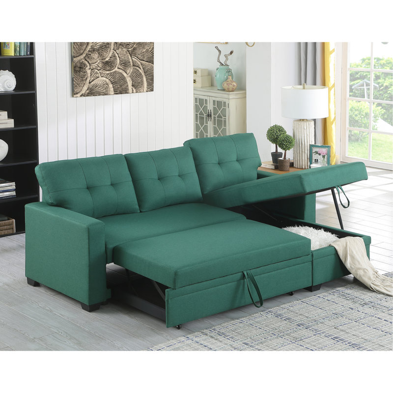 Canapé-lit modulaire en lin avec méridienne et rangement, Vert