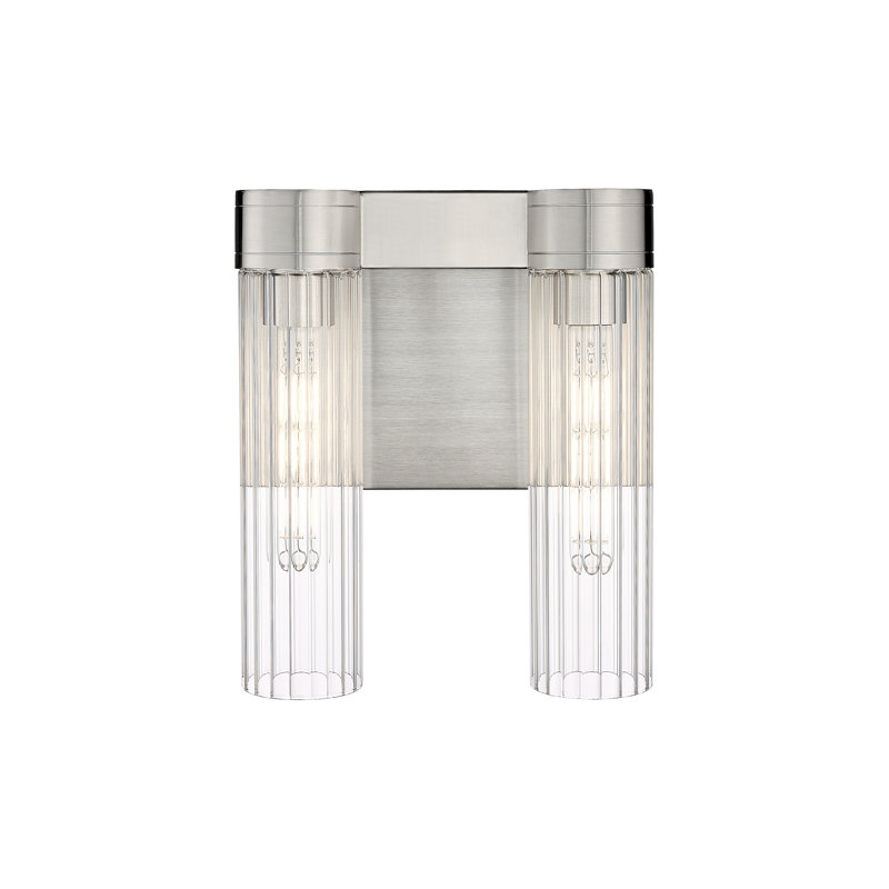 Applique murale 11 po 2 lumières Empire, Nickel satiné, H 12,63 po x l 10,5 po x P 5,5 po, Transparent