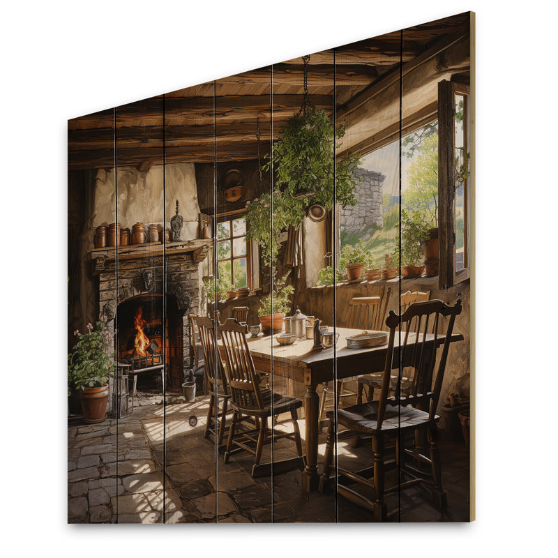 Jaid Farmhouse Family Diner Pointillism sur impression sur bois, H 25 po x l 25 po x P 0,78 po