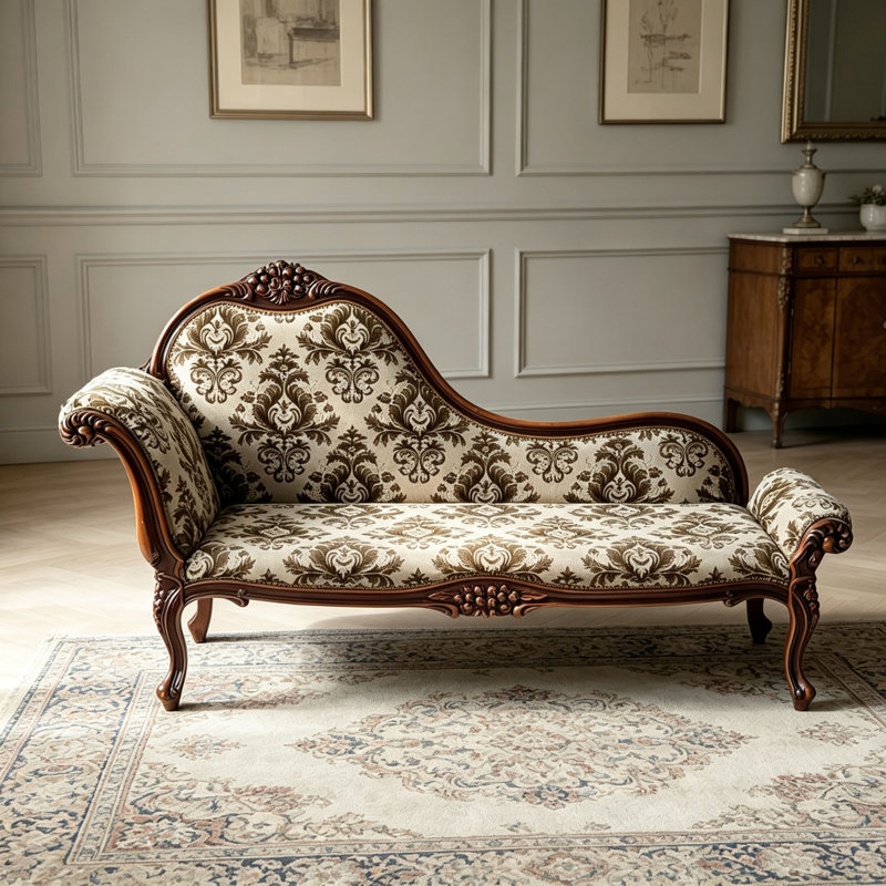 Chaise longue classique en bois massif sculpté