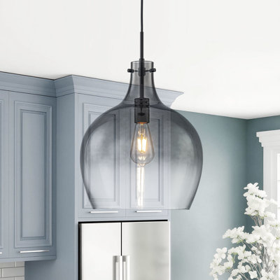 1 - Light Modern Smoked Single Glass Bell Pendant Light
