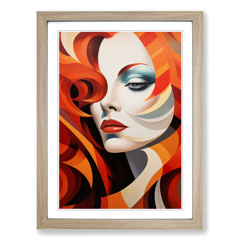 Woman With Red Hair Dadaism - Single Picture Frame Print on Wood, Oak, 64cm H x 46cm W x 2cm D