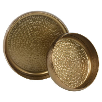 2 x Metal Gold Bowl Set with Hammered Effect Table Centrepiece Decorative Dishes