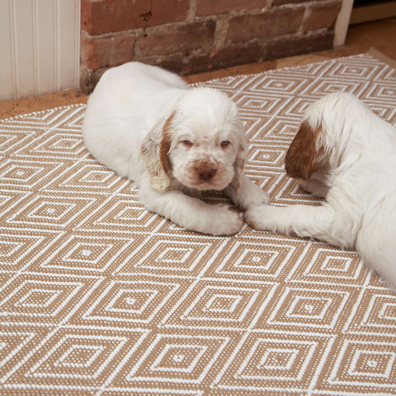 Diamond Handwoven Indoor/Outdoor Rug, Runner 2'6" x 18', Khaki/White