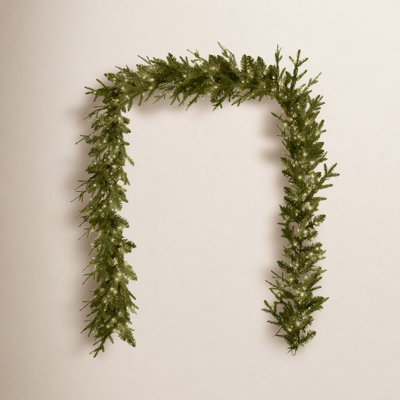 9' Dandan Flocked and Plug-In Pine Pre-Lit Garland with Lights