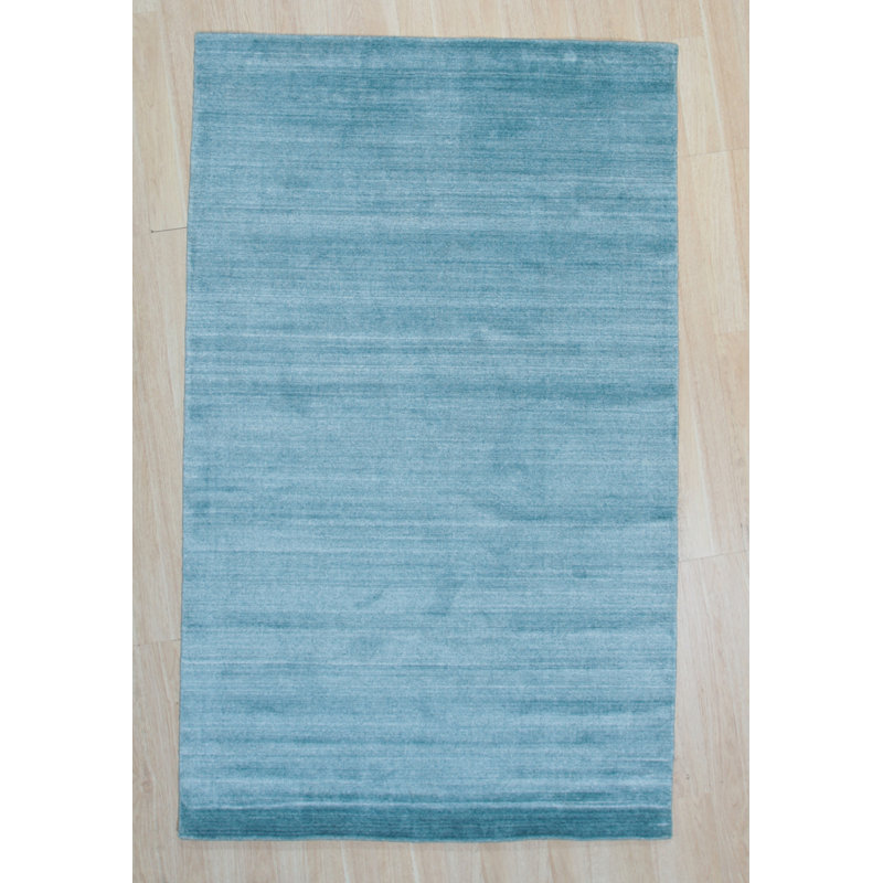 Tapis bleu tissé à la main Kelbark, Rectangle 8 pi x 10 pi