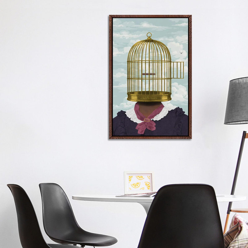 Caged Bird by Peter Walters - Floater Frame Print on Canvas, Classic Brown Wood Framed Canvas, 101.6 cm H x 66.04 cm W