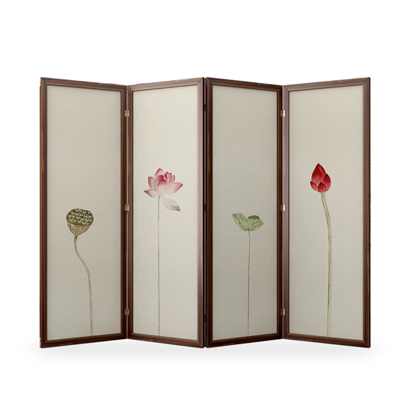 Nouveau paravent en soie de style chinois Lotus, H 70,87 po x l 62,99 po x P 1,18 po