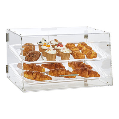 Vitrine à pâtisserie, vitrine de boulangerie commerciale à 2 niveaux, boîte de présentation en acrylique avec accès par la porte arrière et tablettes amovibles, biscuits à gâteau «Keep Fresh For Donut Bagels», 20,7 po x 13,2 po x 11,9 po