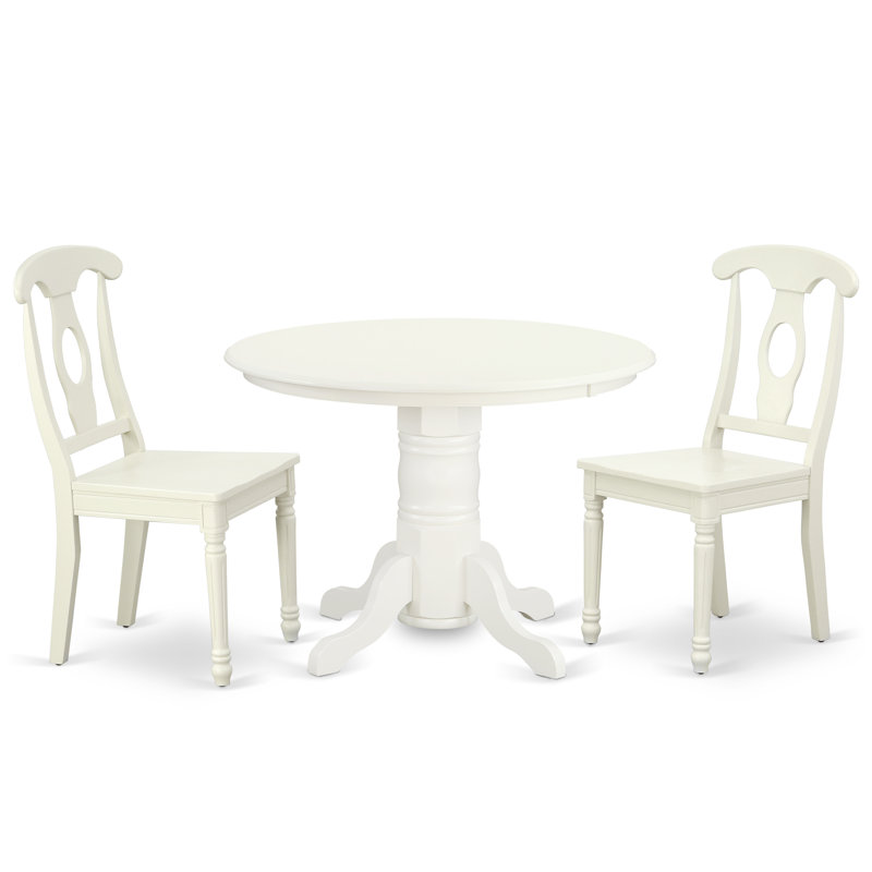 3 Piece Kitchen Table Set for Small Spaces Contains a Round Dining Table with Pedestal and 2 Dining Room Chairs, Linen White