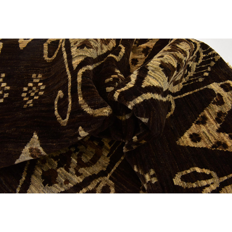 Tapis de zone en laine brun/beige 6 pi 10 po x 9 pi 10 po one-of-kind à la main noué la Linneus