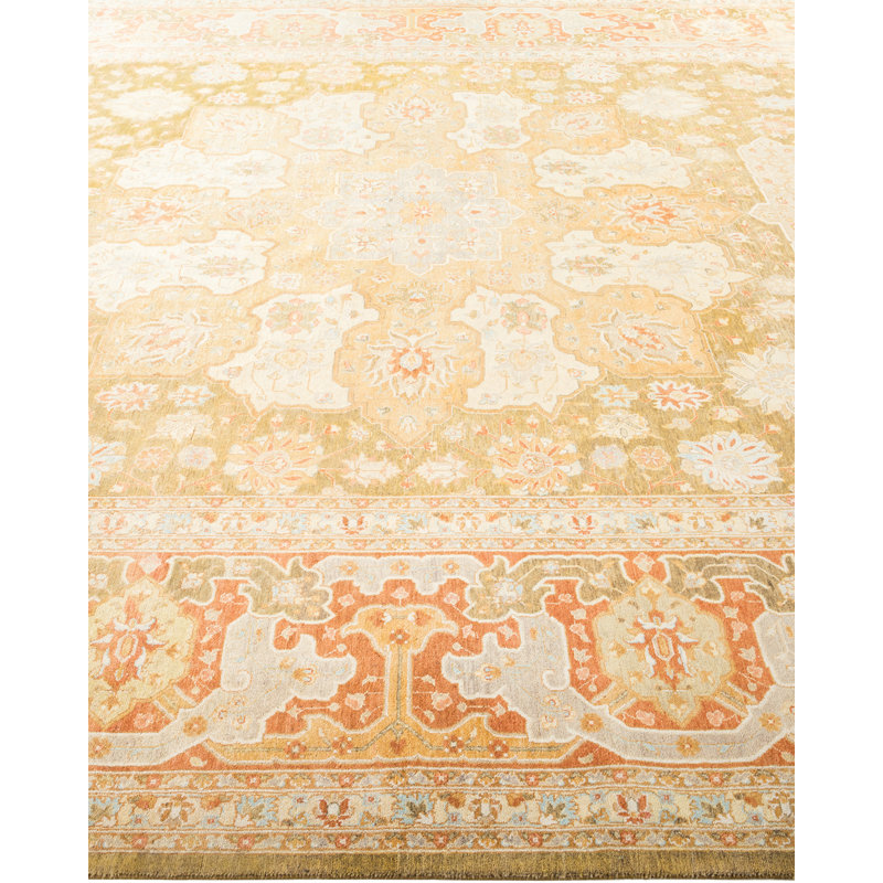 Tapis ivoire traditionnel noué à la main de conception unique 8 pi 3 po x 13 pi 3 po Keenan