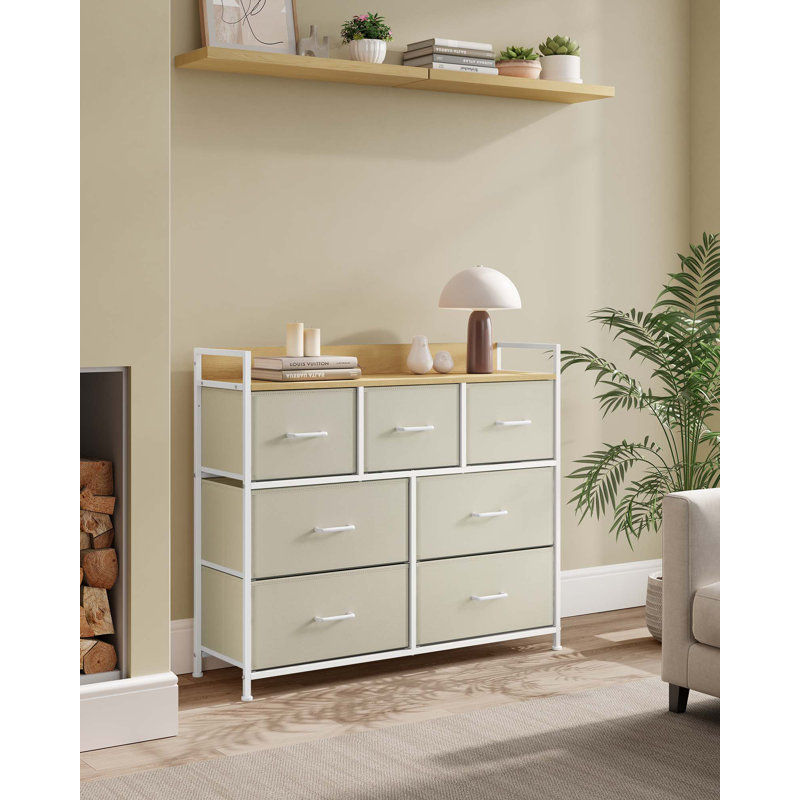 Aeronwy 98 cm W Chest of 7 Drawers, Cream White/Oak