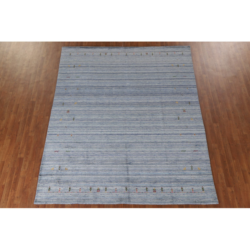Tapis oriental rayé bleu Gabbeh 8 x 10