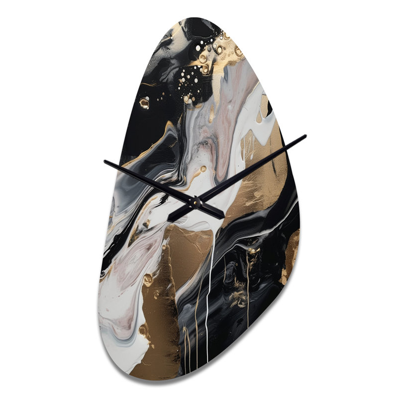 Back and Gold Marble Medley III - horloge murale asymétrique en métal, impression d'horloge murale moderne unique, Moyenne