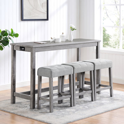 Ensemble de table de bar avec prise de courant, ensemble de table de salle à manger 4 pièces, idéal pour le salon, la salle à manger et la salle de jeux, 1 table avec 3 chaises pour la salle à manger