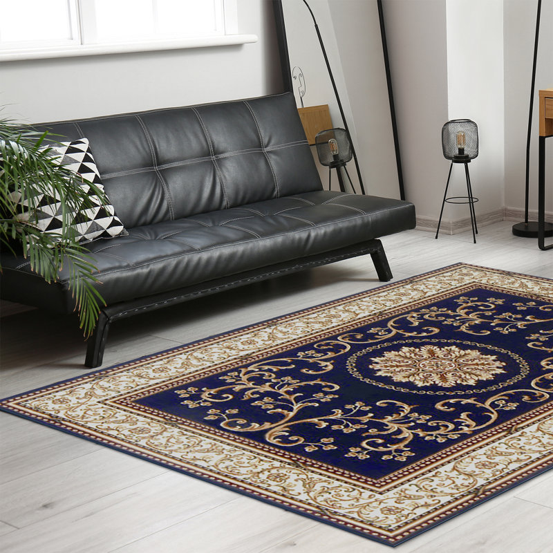 Keasey 1419 Traditional Oriental Navy Area Rug, Rectangle 9'10" x 12'10"
