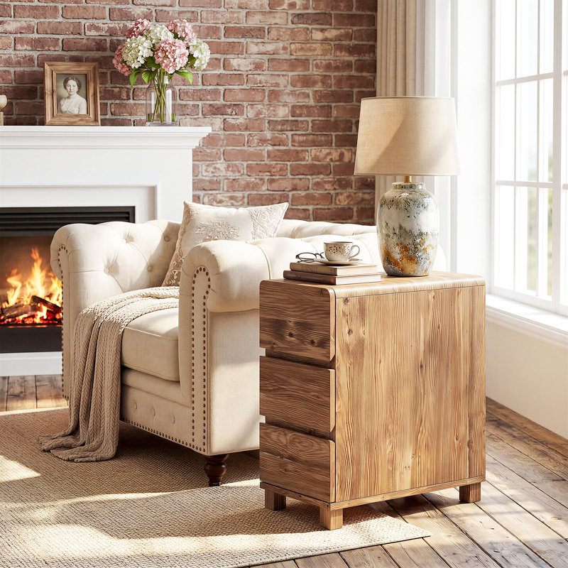 23.62" W Solid Wood 3-Drawer End Table, Rustic Narrow  Side Table With Storage  For Living Room