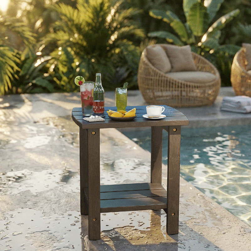 Classic Solid Wood Patio Side Table, Beige