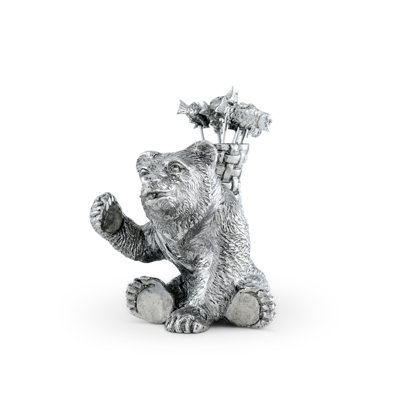 Woodland Creatures Pewter Camping Bear with Fish Cheese Marker