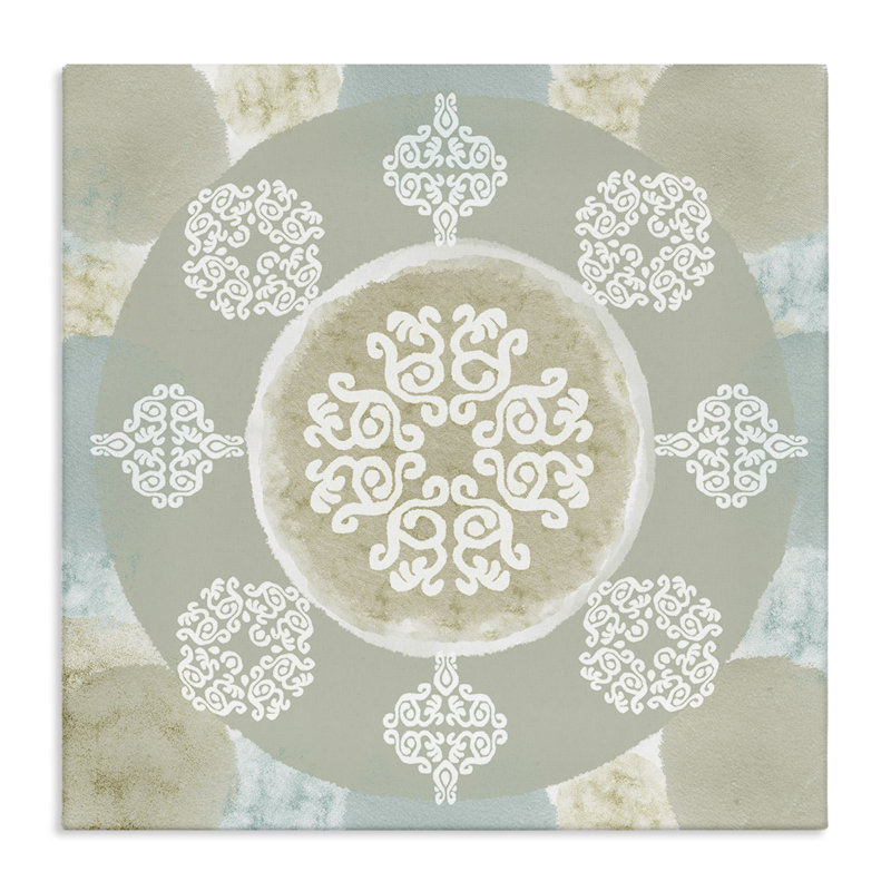 «Mint & Beige Mandala Floater», art mural sur toile par Flora Kouta, H 36 po x l 36 po x P 1,5 po