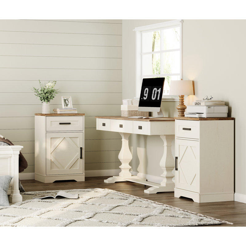 Bureau à domicile de 60 pouces de style rétro avec 2 tables d'appoint de style campagnard avec tiroir et porte de grange pour le rangement des documents