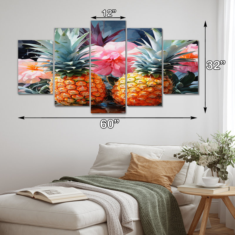  «Pineapples Floral Bouquet I», reproduction sur toile - 5 panneaux