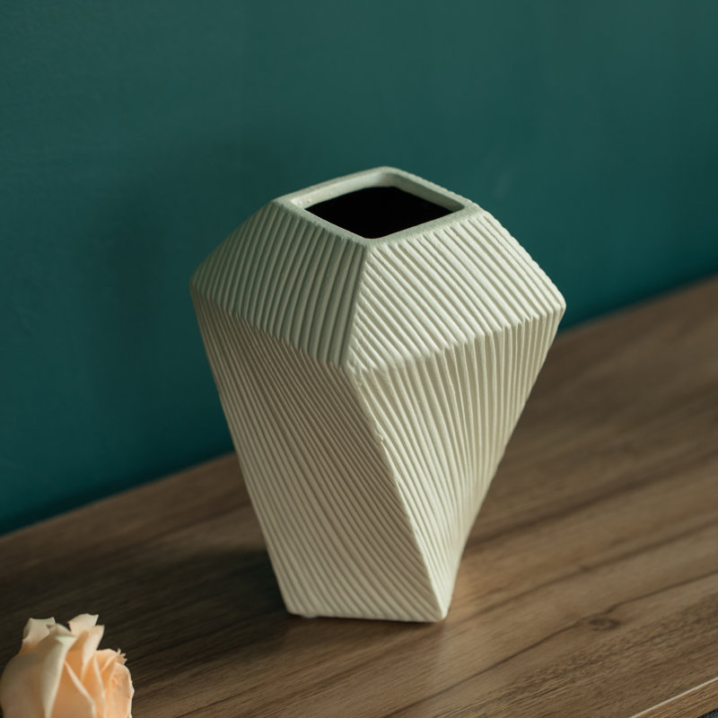 Jakkele Ceramic Table Vase, Beige, 12" H x 3.25" W x 4" D