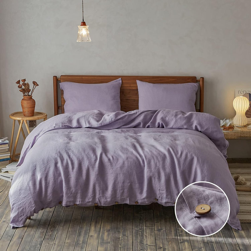 Duvet Cover Set-Button Loop, Queen Duvet Cover + 2 Standard Shams, Lilac