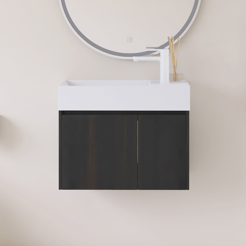 Meuble-lavabo simple 24 po avec plateau intégré en résine blanche 24 po, Noir châtaignier, 24"