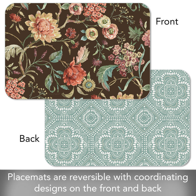 Floral and Geometric Reversible Plastic Placemats, 17" x 11"