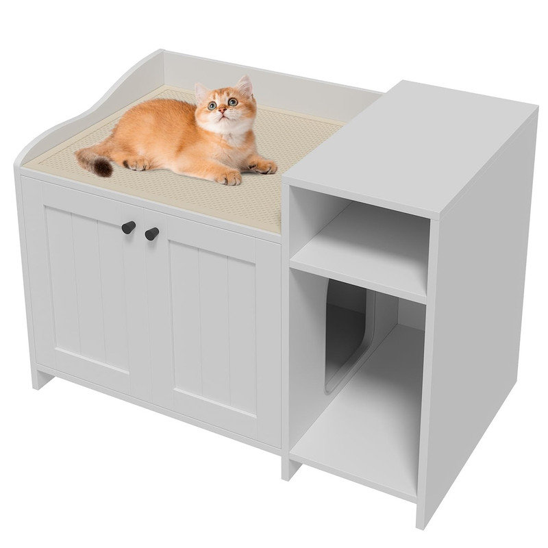 Cat Litter Box Enclosure Furniture, Hidden Litter Box Cabinet, Indoor Wooden Cat Washroom with Storage, Pet House, Dog Proof Hideaway Kitty Covered Litter Box Enclosure
