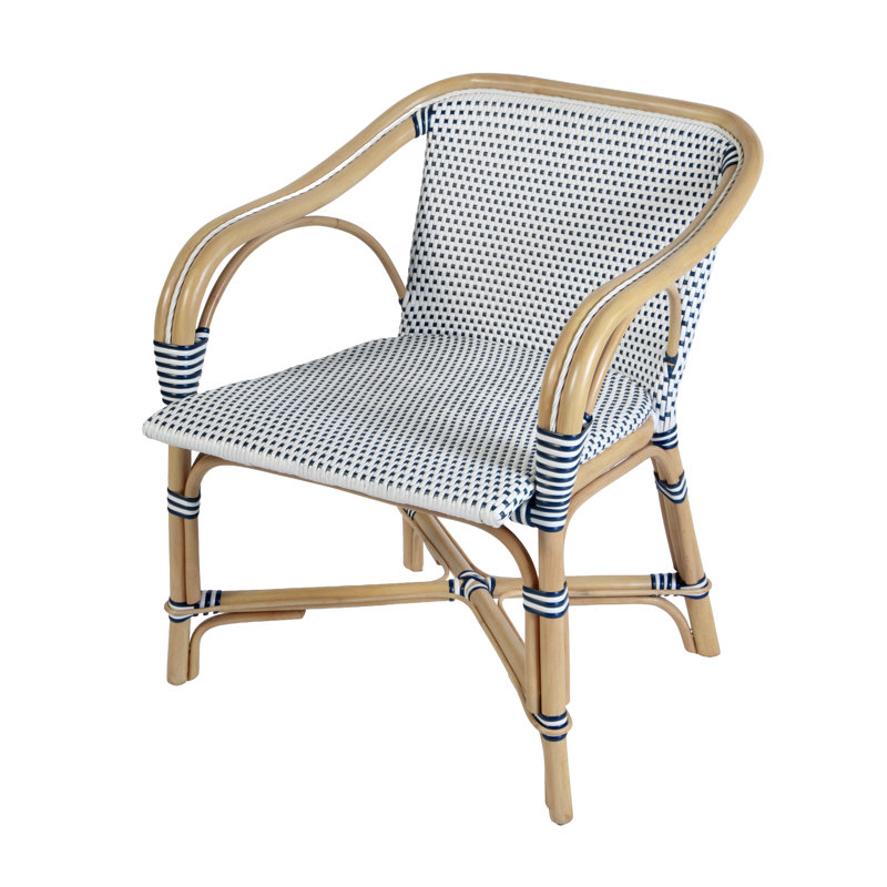 Fauteuil en rotin de 18,75 po de hauteur Portofino, blanc et bleu marine, Blanc, bleu