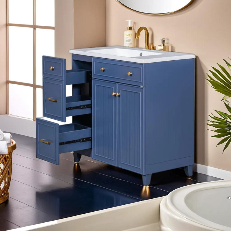 Meuble-lavabo 36 po avec comptoir en céramique, Bleu marine