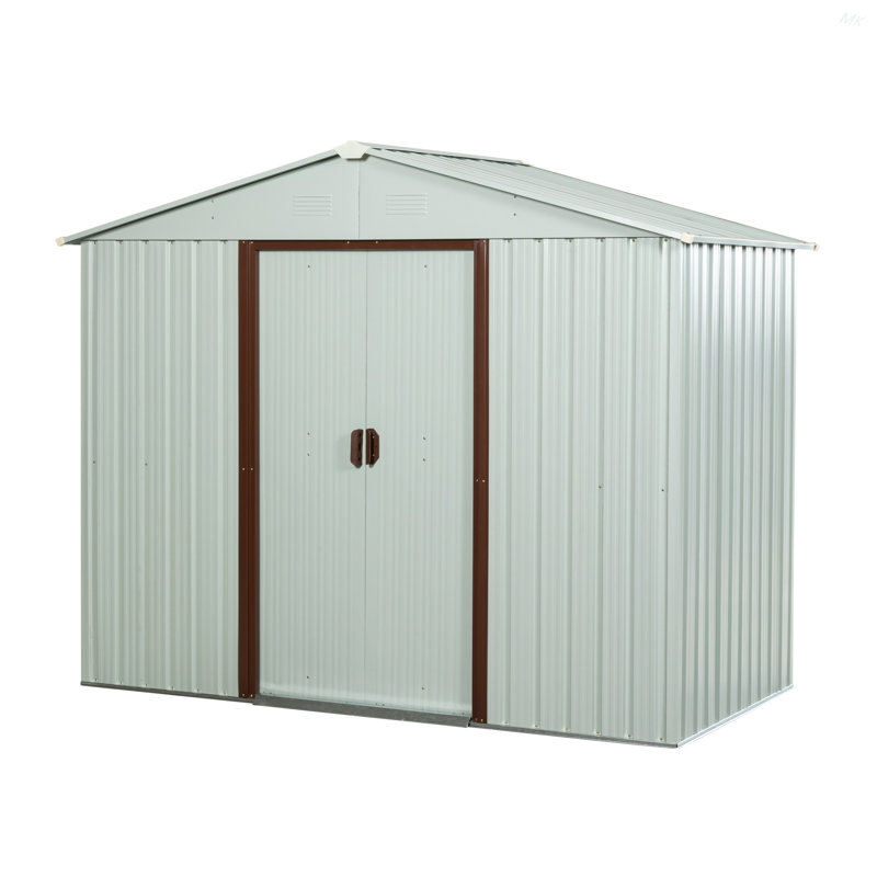 Remise de rangement extérieure en métal 8 pi x 4 pi avec base en métal blanc